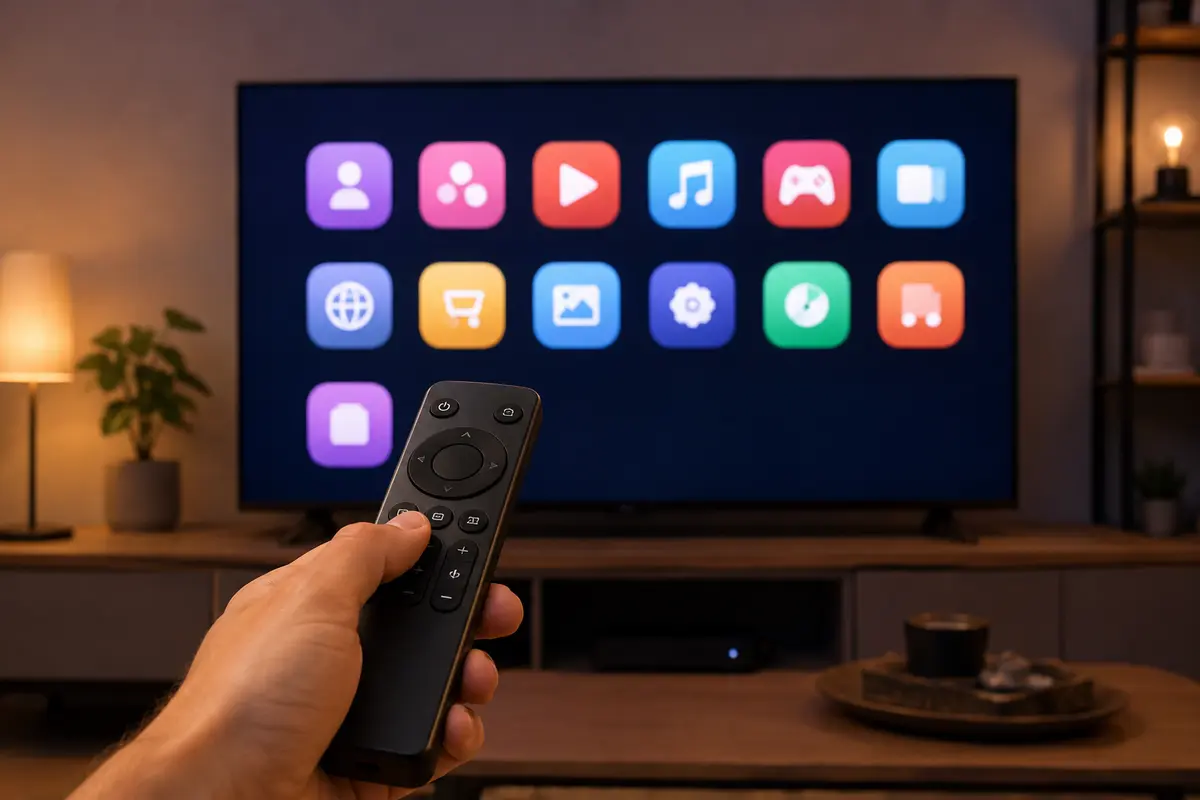 Interfata de smart TV pe un televizor din 2026