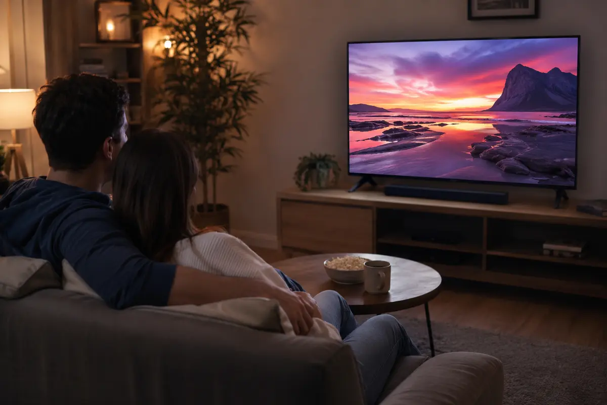 Vizionare de continut pe un smart TV in familie
